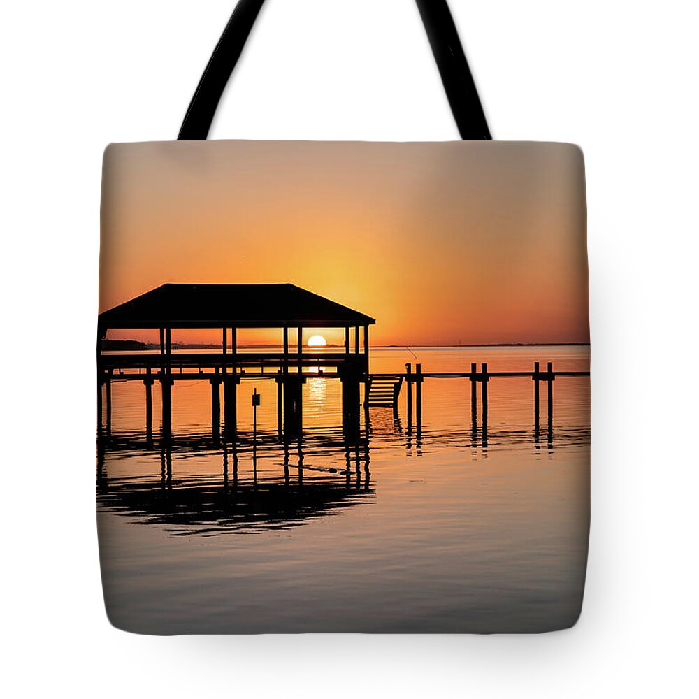 Bogue Sound Sunset Tote Bag featuring the photograph Bogue Sound Sunset #1 by Allen Carroll