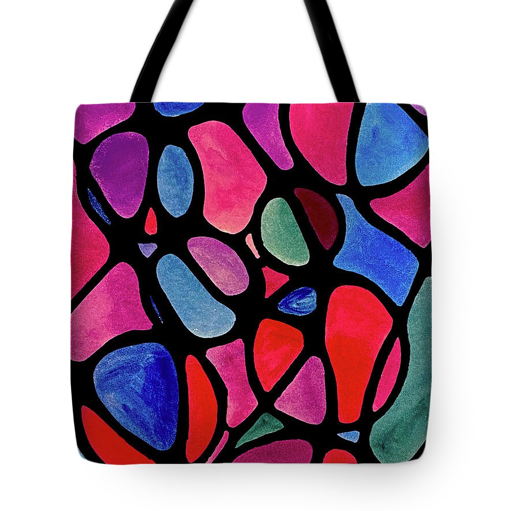 Bright Tote Bag featuring the mixed media Bright Shapes2 by Lisa Neuman