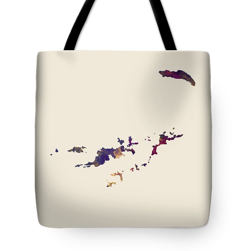 British Virgin Islands Tote Bag featuring the digital art British Virgin Islands Watercolor Map by Michael Tompsett