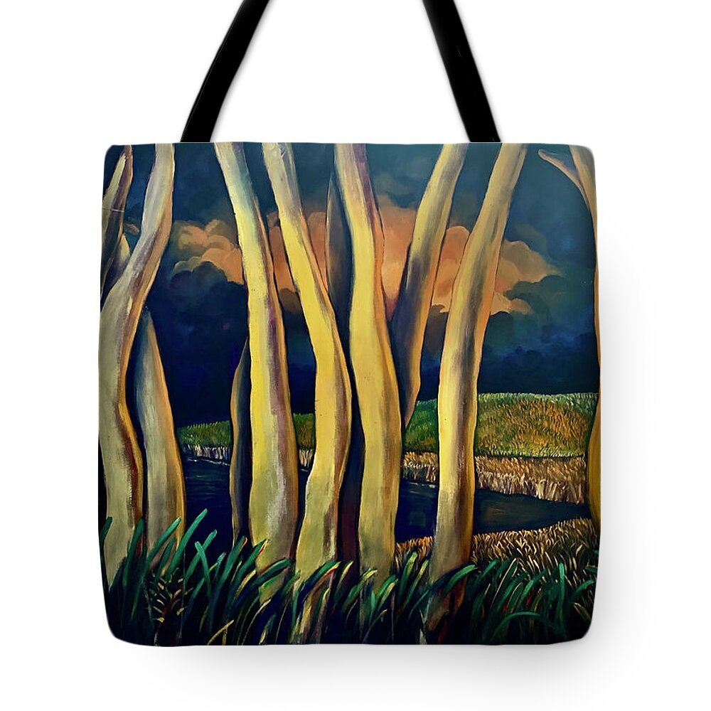 Orange Tote Bag featuring the painting By The Lake #1 by Franci Hepburn