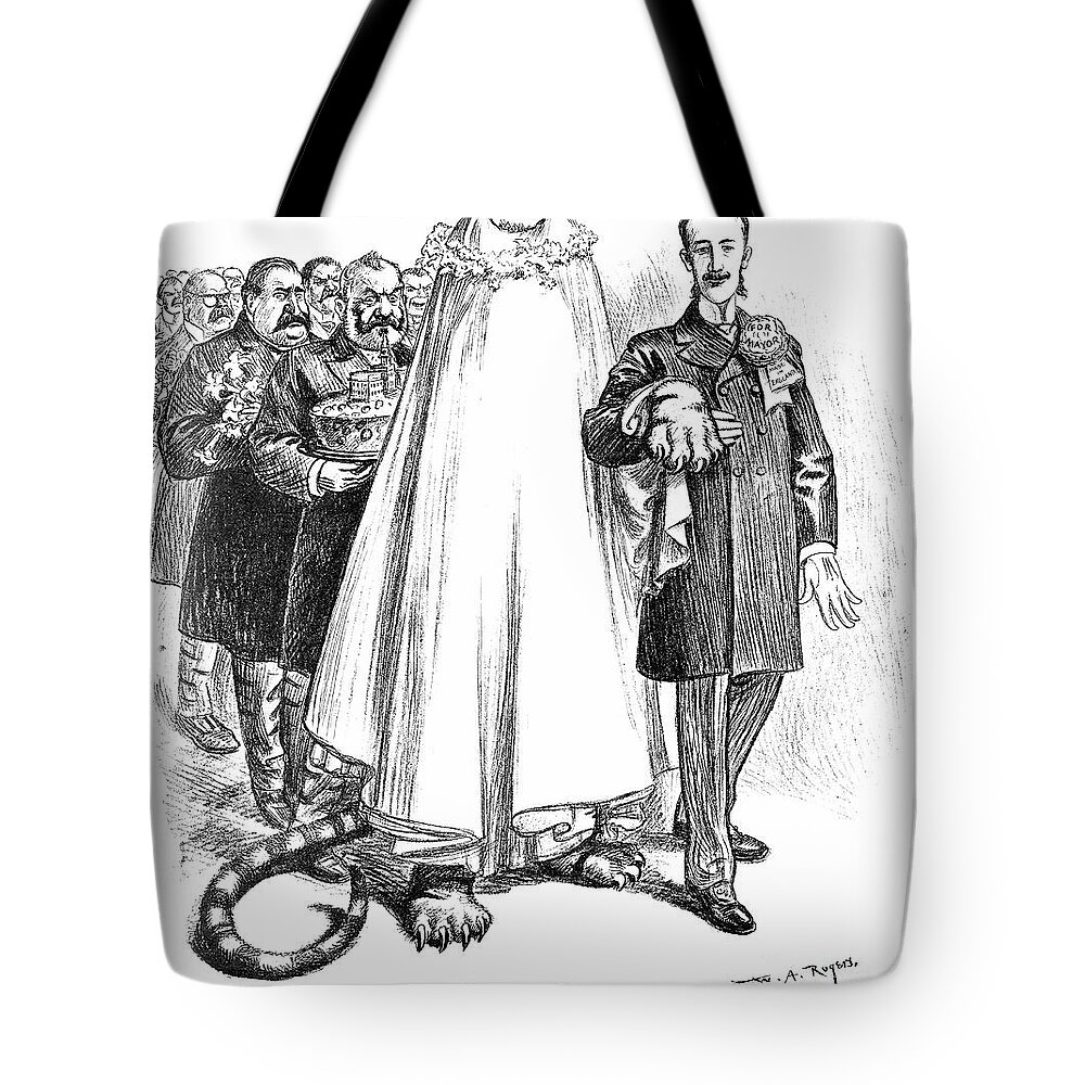 1901 Tote Bag featuring the drawing Cartoon - Tammany Hall, 1901 #2 by William Allen Rogers