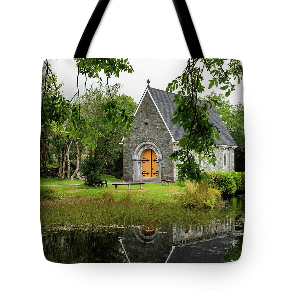 County Cork Tote Bag featuring the photograph Catholic church of  Saint. Finbarr Oratory. Gougane Barra park by Michalakis Ppalis