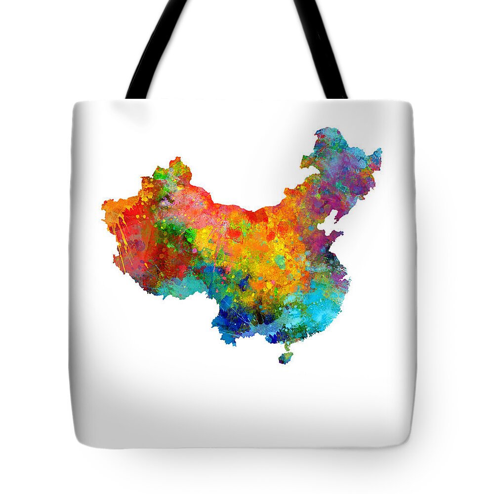 China Tote Bag featuring the digital art China Watercolor Map by Michael Tompsett