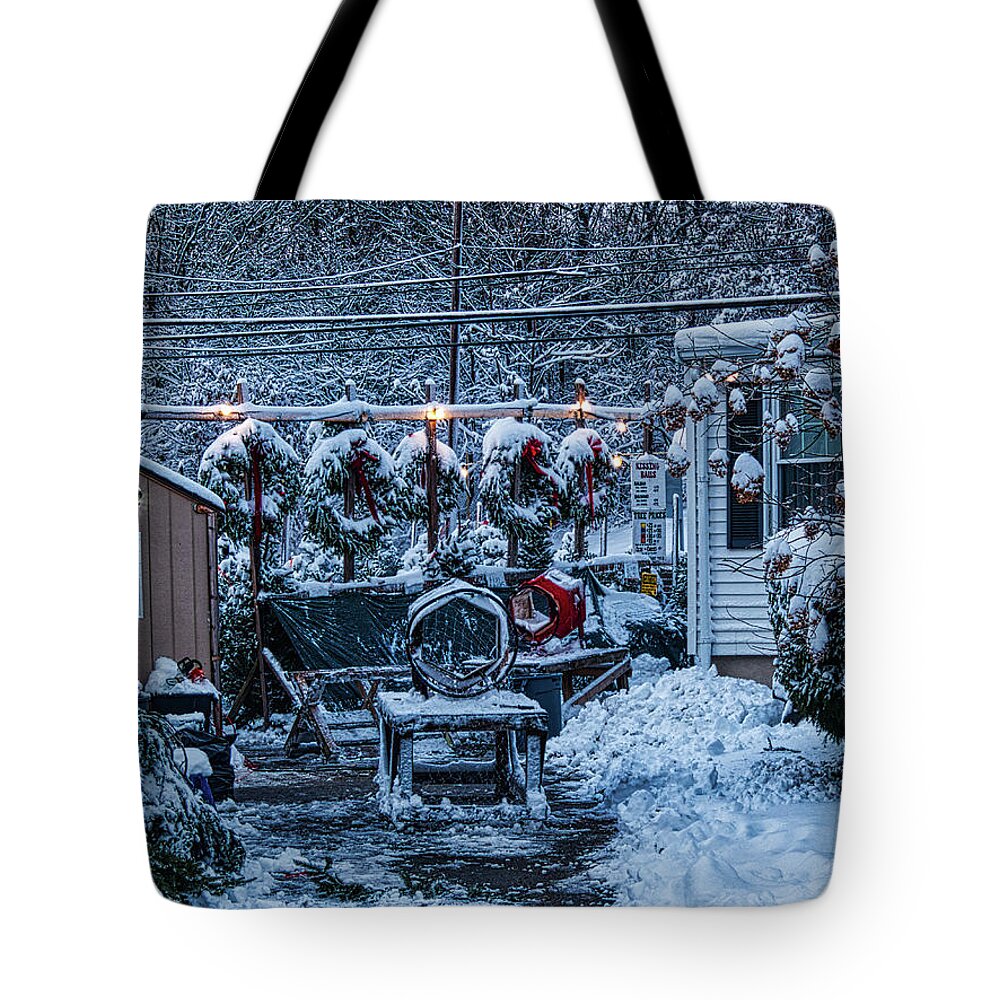 Snow Tote Bag featuring the photograph Chrstmas Tree Lot #1 by Scott Hufford