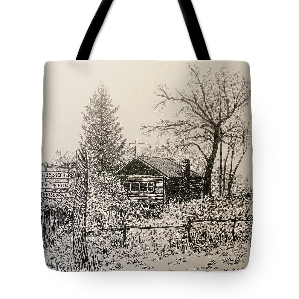 Small Church Tote Bag featuring the painting ' Crestone Church ' by James RODERICK