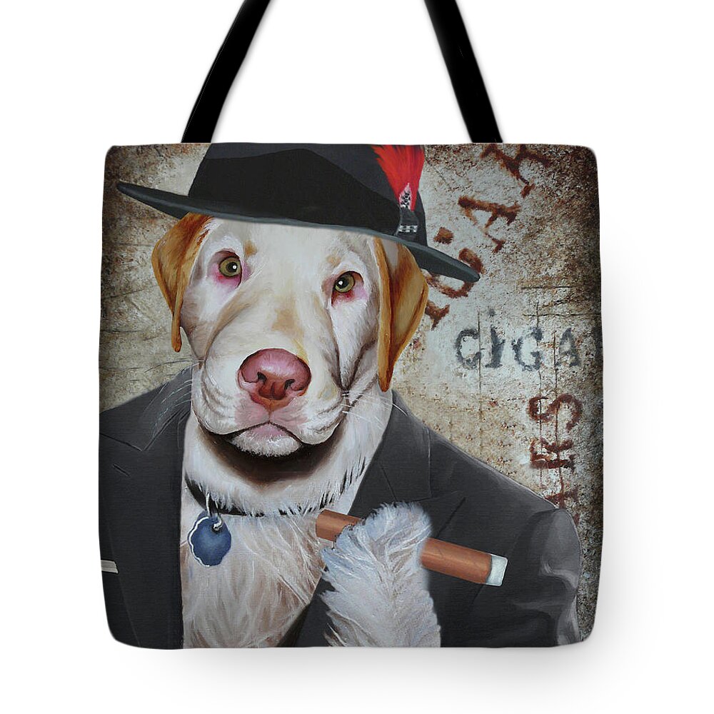 Cigar Tote Bag featuring the painting Cigar Dallas Dog by Vic Ritchey