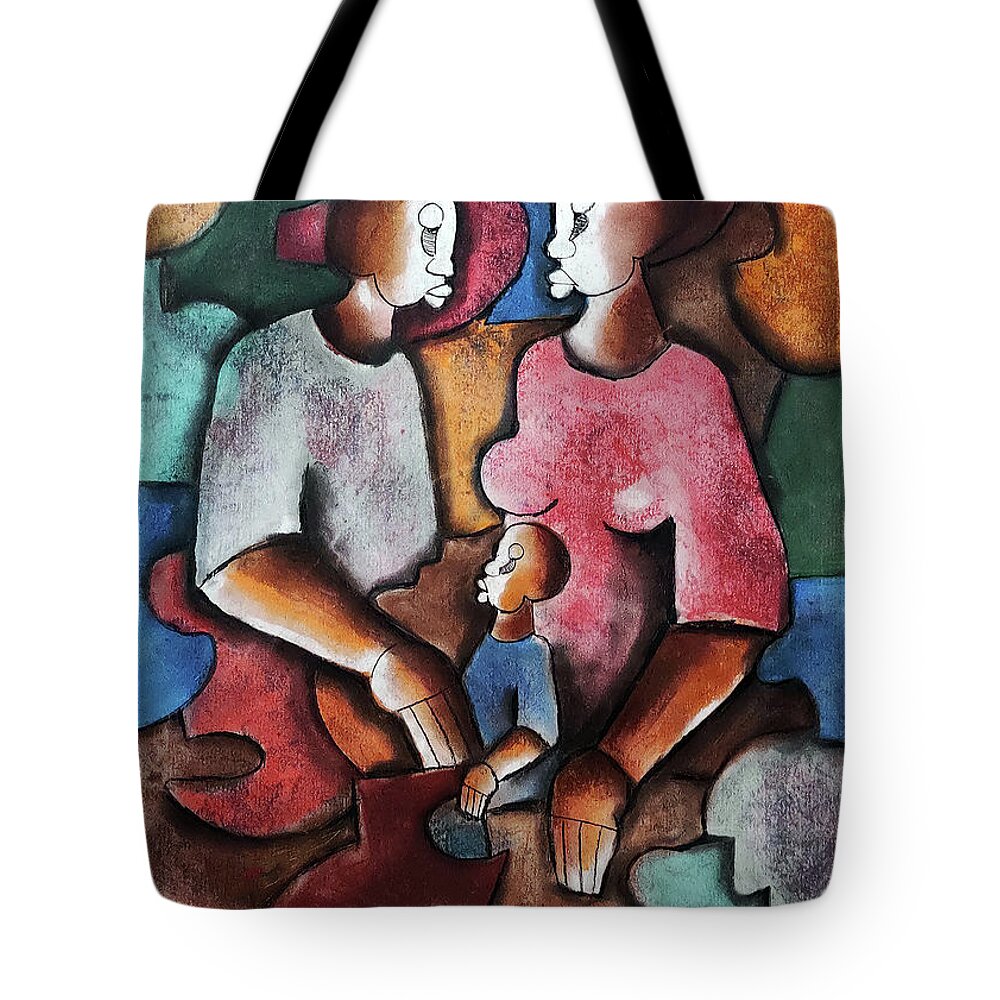 African Art Tote Bag featuring the painting Circle of Love by Peter Sibeko 1940-2013