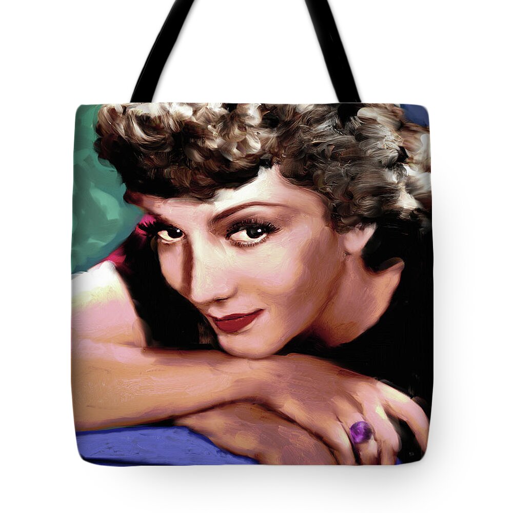 Claudette Tote Bag featuring the painting Claudette Colbert by Stars on Art