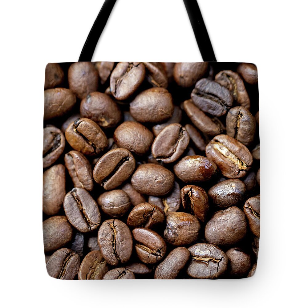 Coffee Tote Bag featuring the photograph Coffee Beans #1 by Vivian Krug Cotton