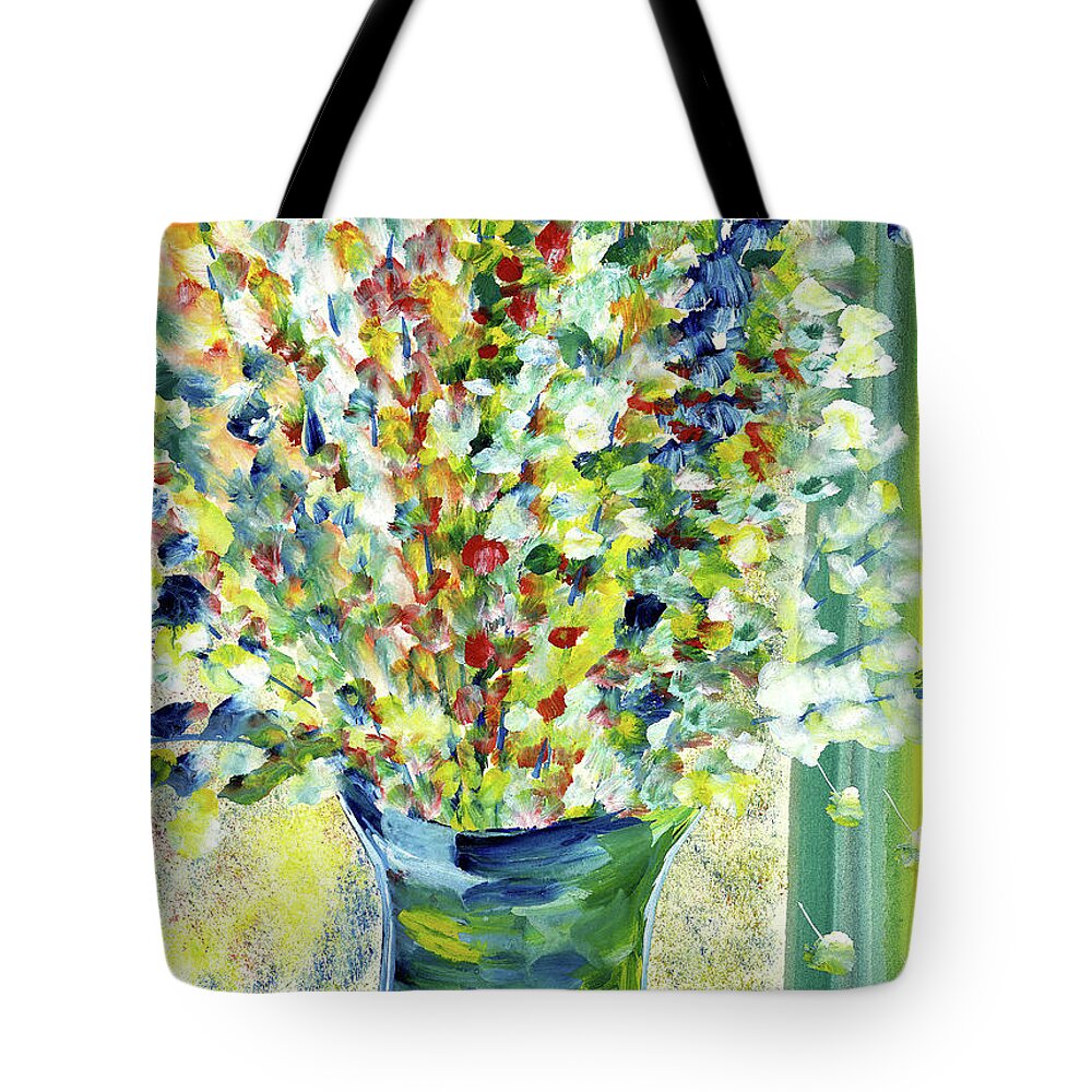 Flowers Tote Bag featuring the painting Colorful Flowers in Vase #1 by Ekaterina Yakovina