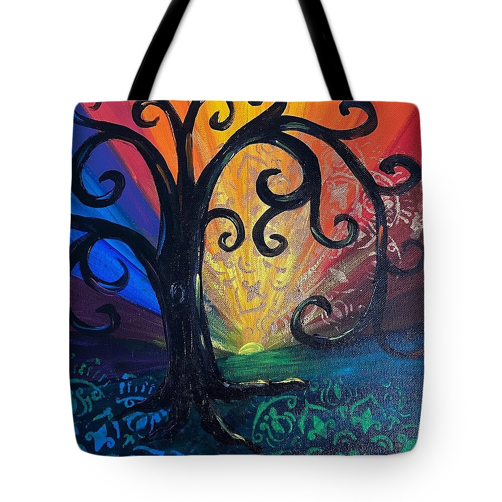 Tree Of Life Tote Bag featuring the painting Colorful Life #1 by Nancy Sisco