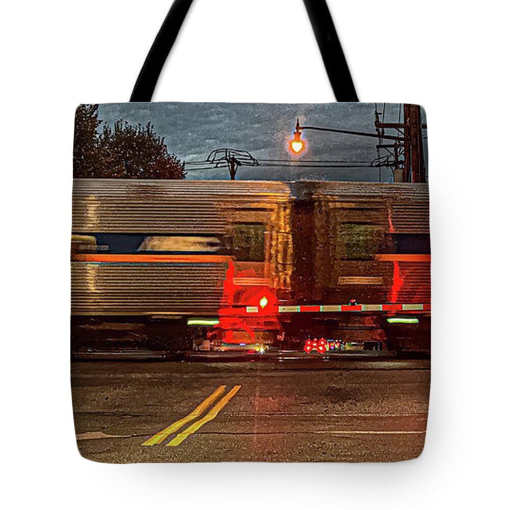 Gaithersburg Tote Bag featuring the photograph Commuter Train at Grade Crossing #2 by Thomas Marchessault