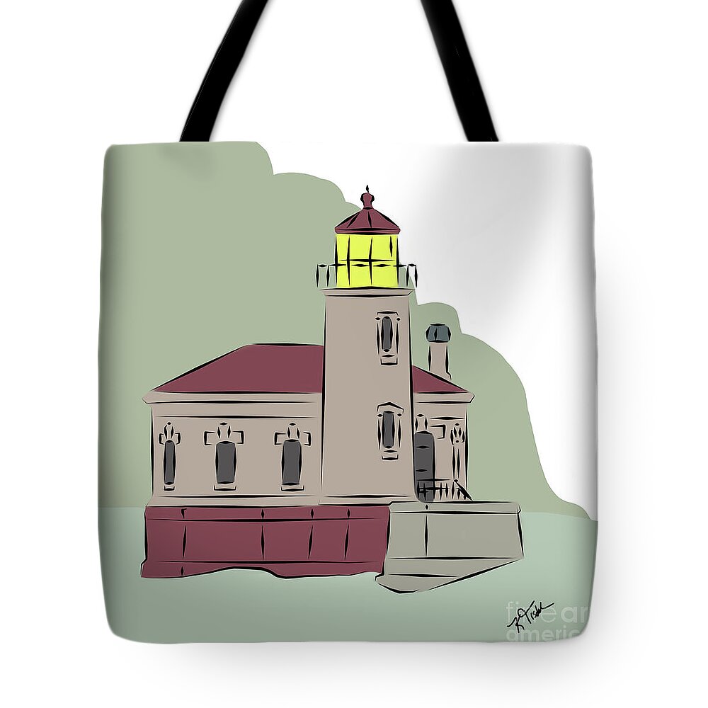 Coquille-river Tote Bag featuring the digital art Coquille River Lighthouse by Kirt Tisdale