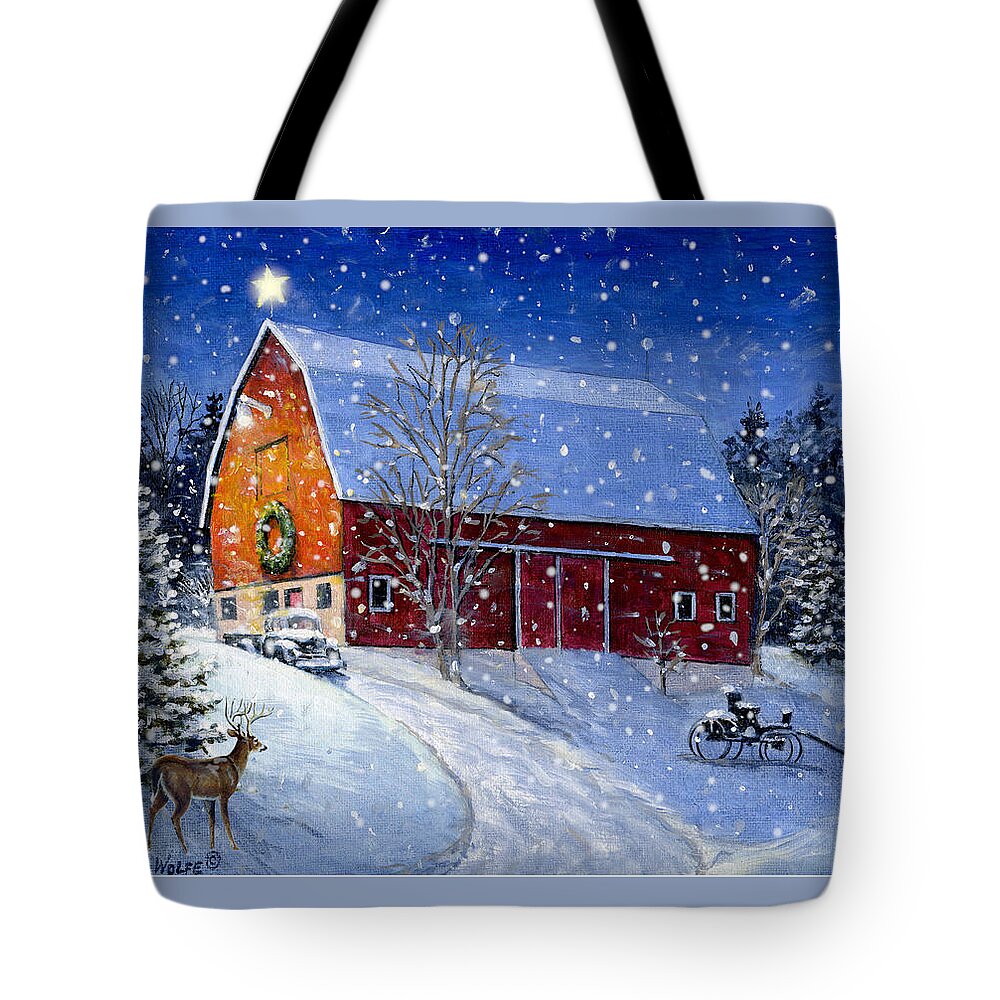 Christmas Tote Bag featuring the painting Country Christmas Snow by Richard De Wolfe