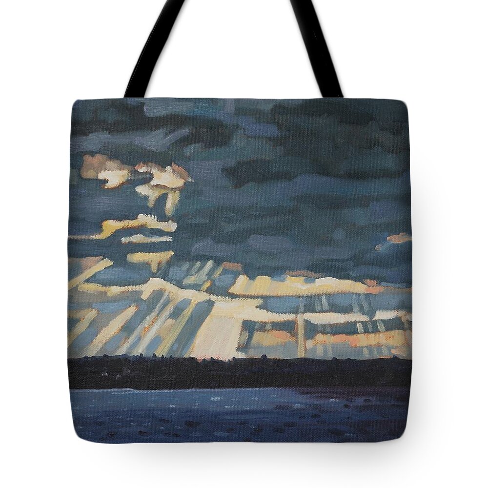 714 Tote Bag featuring the painting Crepuscular Rays #1 by Phil Chadwick