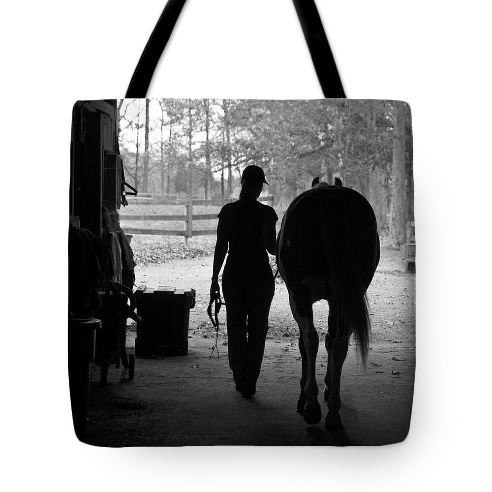 Horses Tote Bag featuring the photograph Day's End by Minnie Gallman