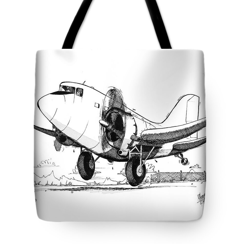 Douglass Tote Bag featuring the drawing Dc-3 by Michael Hopkins