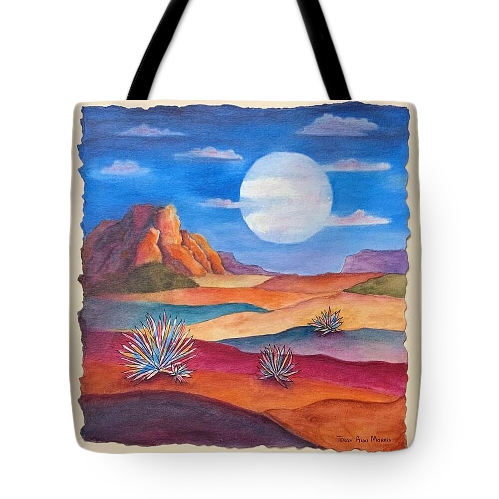 Mixed Media - Watercolor Tote Bag featuring the mixed media Desert Moon by Terry Ann Morris