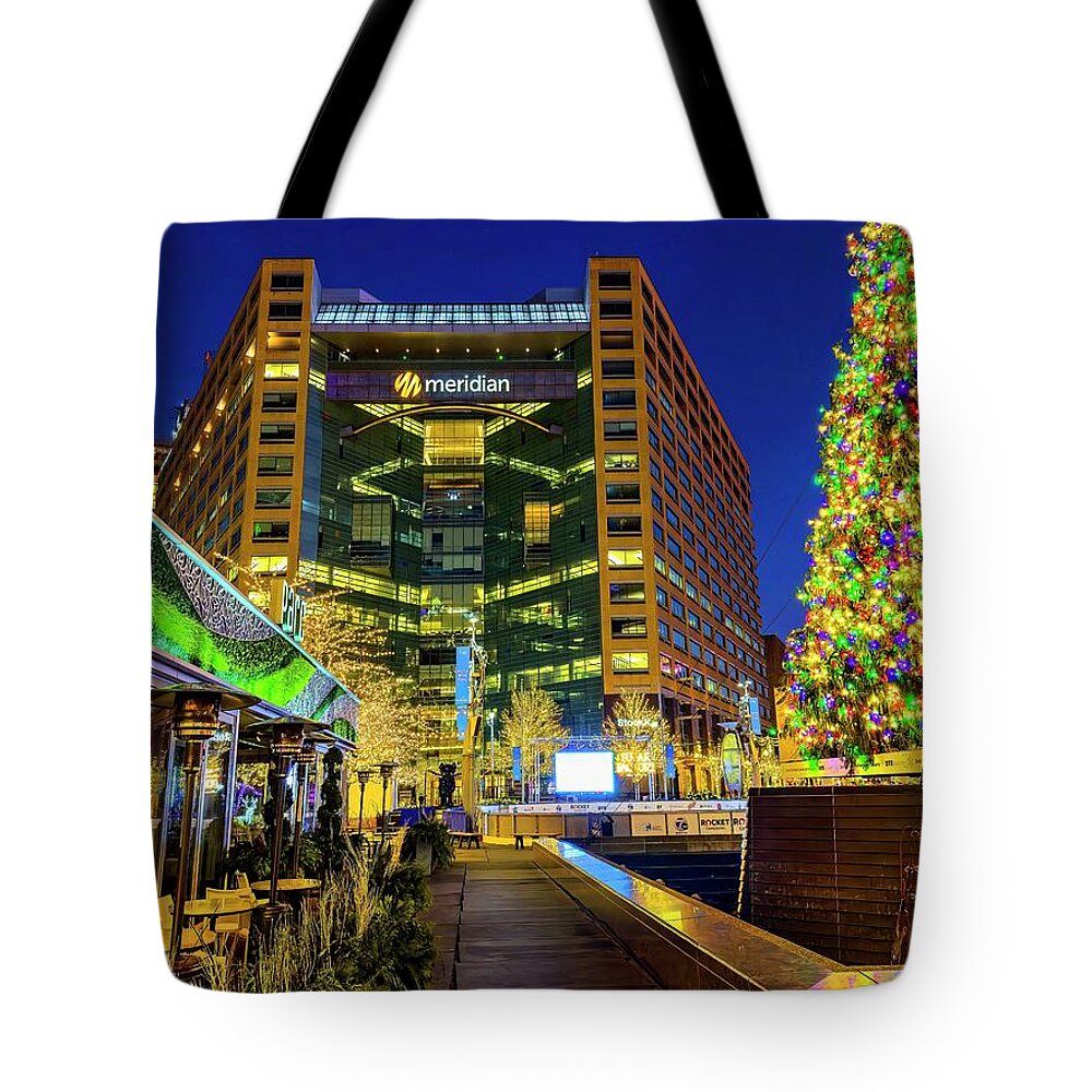 Detroit Tote Bag featuring the photograph Detroit Campus Martius Christmas Lights IMG_6335 #2 by Michael Thomas