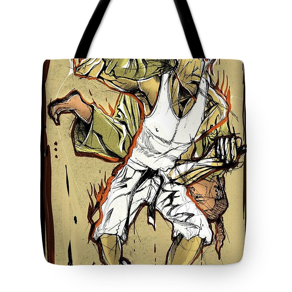 Double Throw. Tote Bag featuring the painting Double Throw. #1 by John Gholson