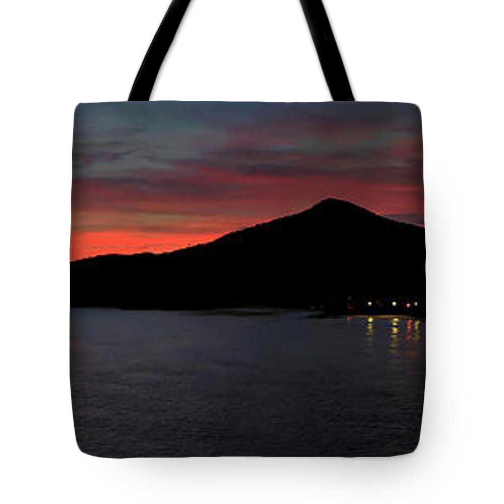 Dawn Tote Bag featuring the photograph Early Seaside Sunrise Panorama #1 by David Farlow