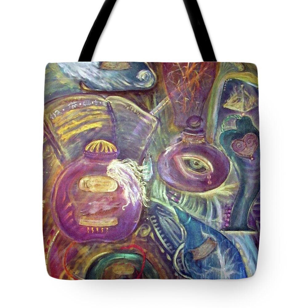 Apothecary Tote Bag featuring the painting Esoterica's Apothecary by Feather Redfox
