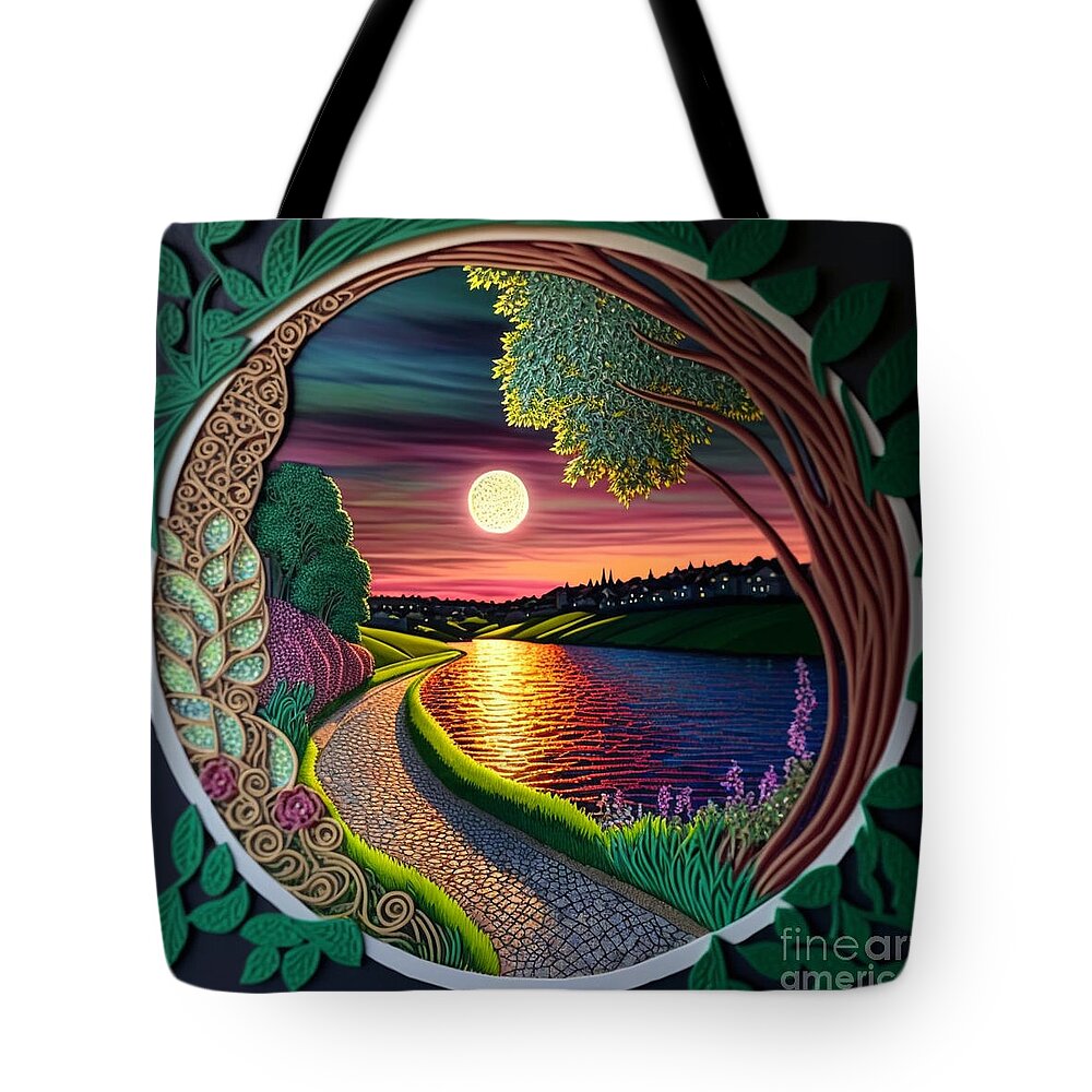 Evening Walk - Quilling Tote Bag featuring the digital art Evening Walk - Quilling by Jay Schankman