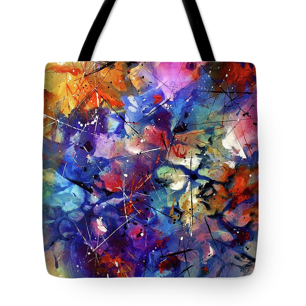 Bright Tote Bag featuring the painting 'exodus' by Michael Lang