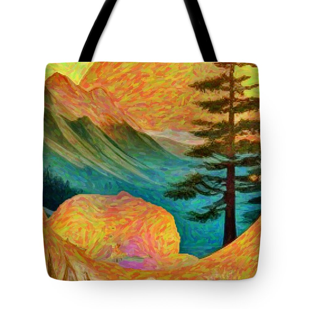 Abstract Tote Bag featuring the painting Fantasy landscape by Digitly