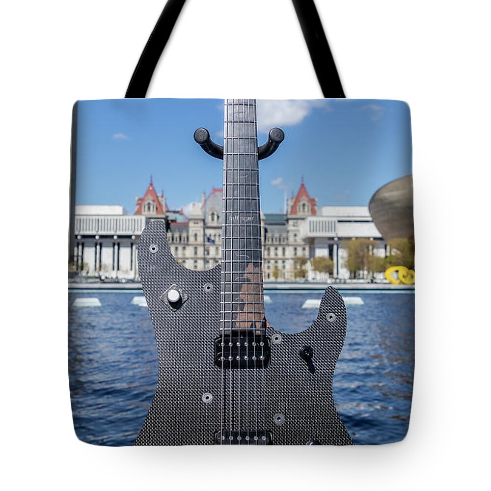 New York Tote Bag featuring the photograph Fatfinger Carbon Fiber Guitar #3 by Jason Wicks