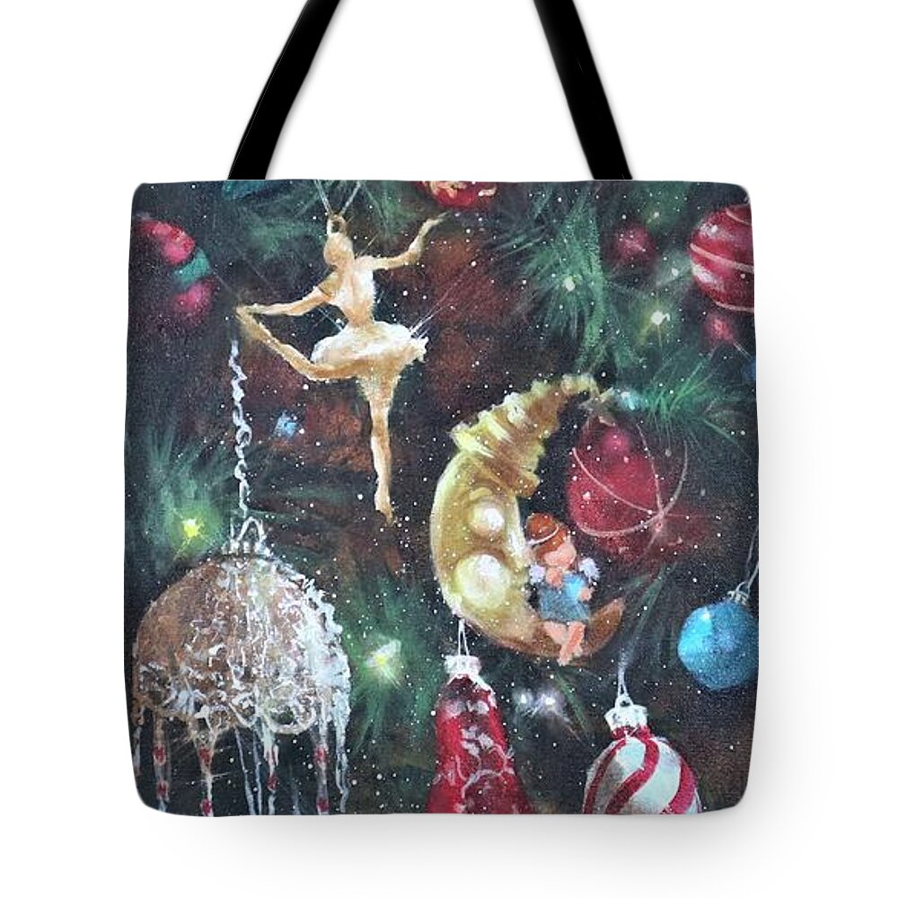  Christmas Ornaments Tote Bag featuring the painting Favorite Things #1 by Tom Shropshire