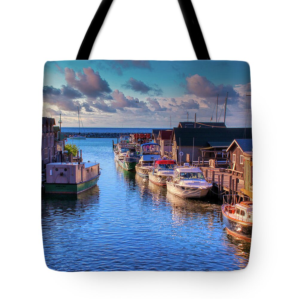 Michigan Tote Bag featuring the photograph Fishtown of Leland Michigan by Ron Grafe