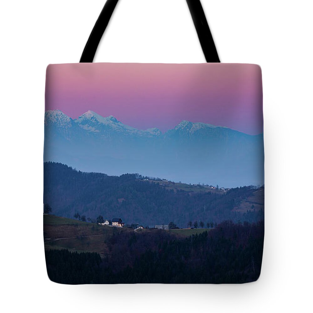 Sveti Tote Bag featuring the photograph Full Moon over Church of Saint Thomas #1 by Ian Middleton