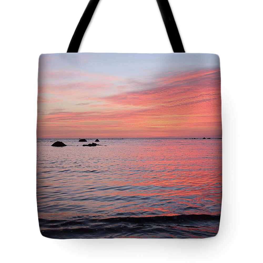 Sunset Furbo Galway Ireland Wildatlanticway Photography Galway-bay Clouds Sky Ocean Beach Prints Tote Bag featuring the photograph Furbo beach sunset #1 by Peter Skelton