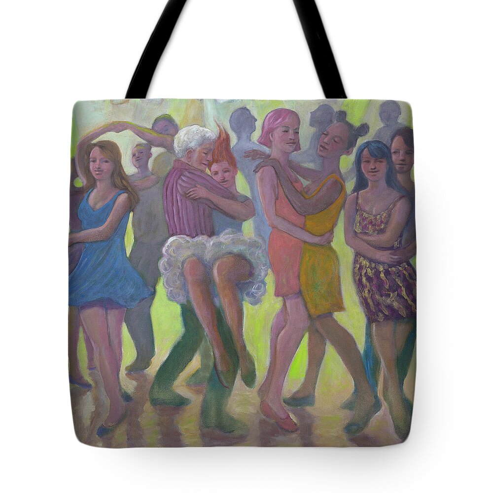 Dance Tote Bag featuring the painting Future Party #1 by Laura Lee Cundiff