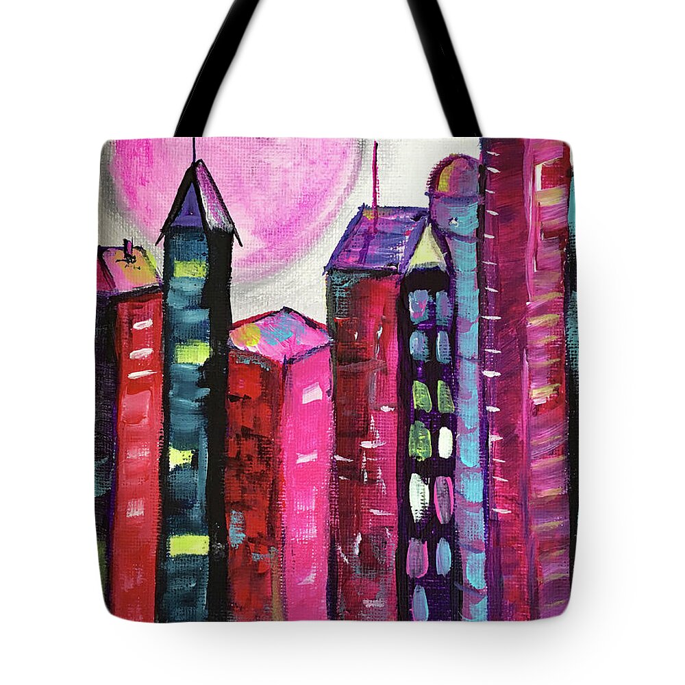 Pink City Tote Bag featuring the painting Girls Rule #1 by Roxy Rich