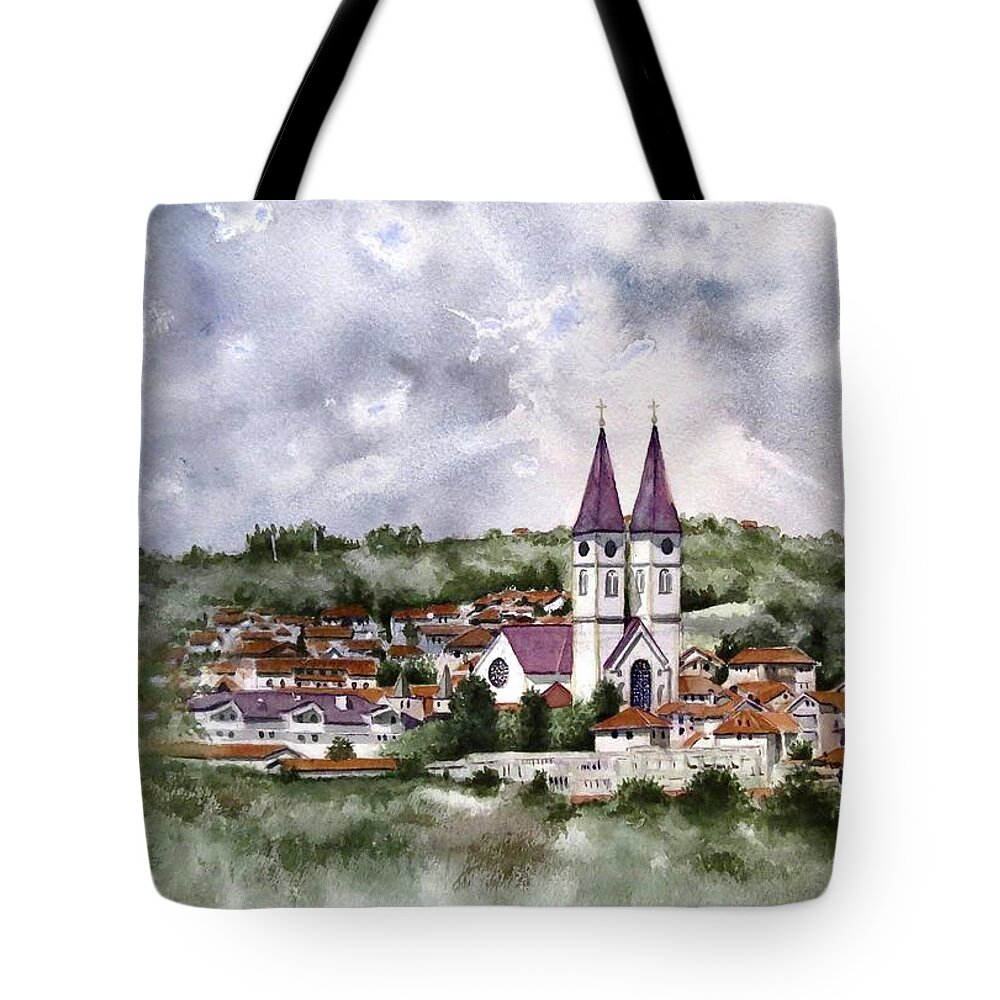 Painting Tote Bag featuring the painting Gjakova by Geni Gorani