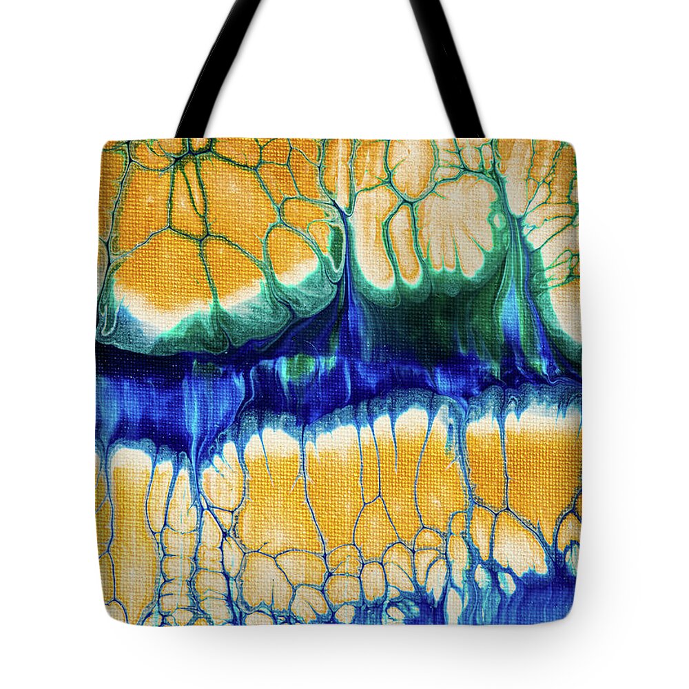 Abstract Tote Bag featuring the painting Golden Islands 02 Acrylic Fluid Painting Swipe Pour by Matthias Hauser