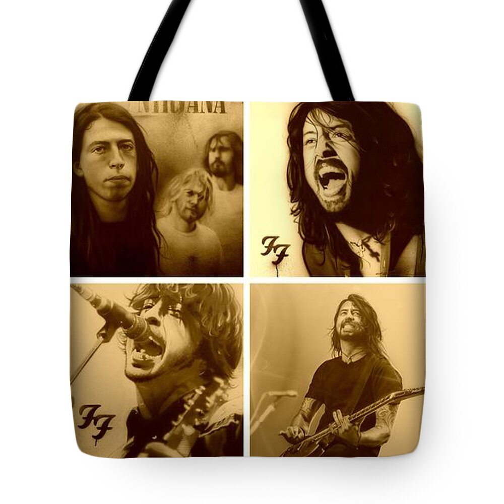 Dave Grohl Tote Bag featuring the painting Grohl Mosaic II by Christian Chapman Art