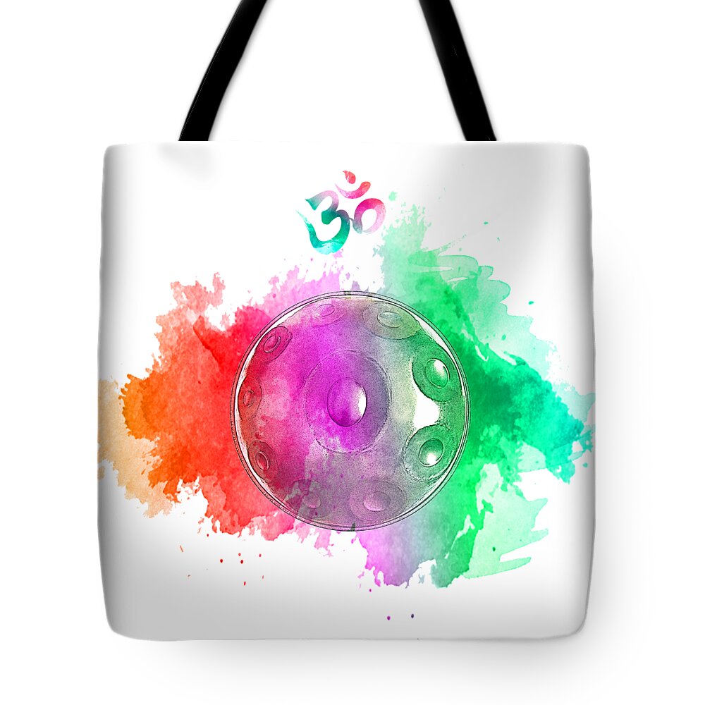 Handpan Tote Bag featuring the digital art Handpan OM in colorfull by Alexa Szlavics