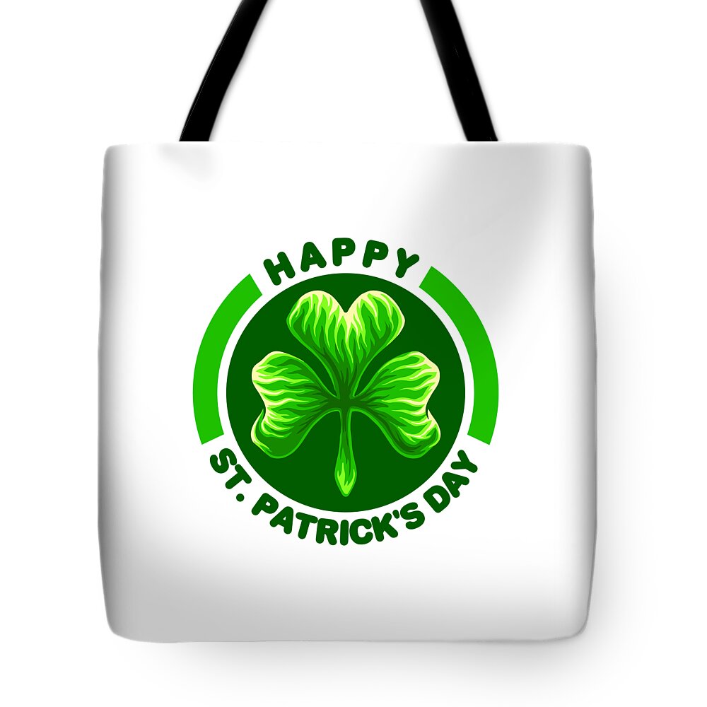 Happy St Patricks Tote Bag featuring the digital art Happy St Patricks Day clover leaf gifts #1 by Norman W