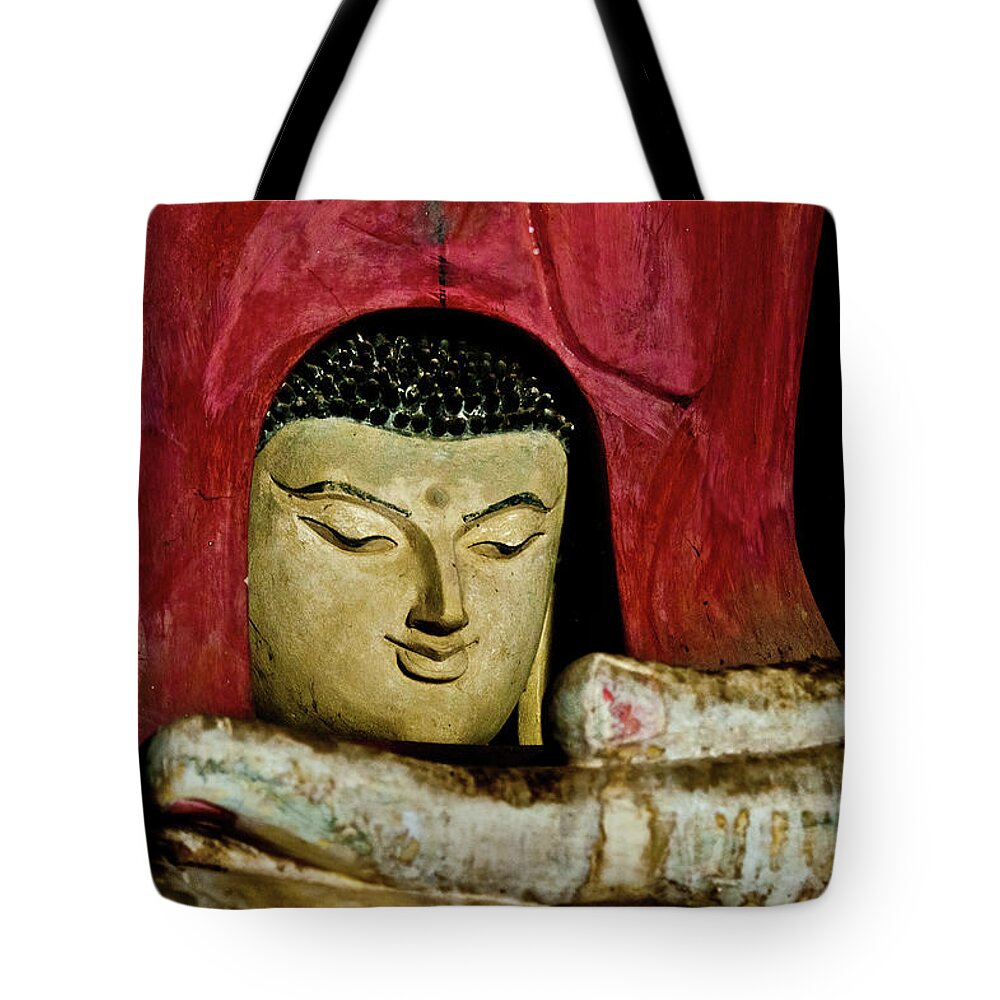 Birman Tote Bag featuring the photograph In Buddha lives a Buddha, Bagan. Myanmar #3 by Lie Yim