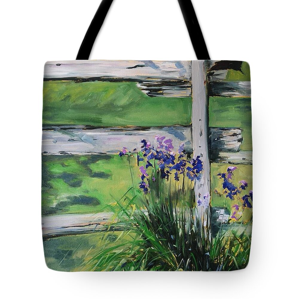 Oil On Canvas Tote Bag featuring the painting Irises by Sheila Romard