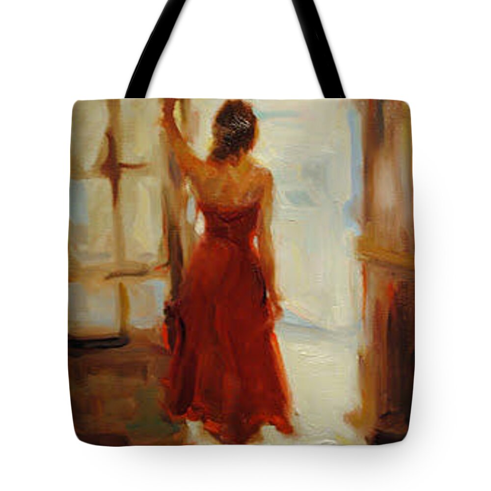 Lady In Red Tote Bag featuring the painting Lady In Red by Ashlee Trcka