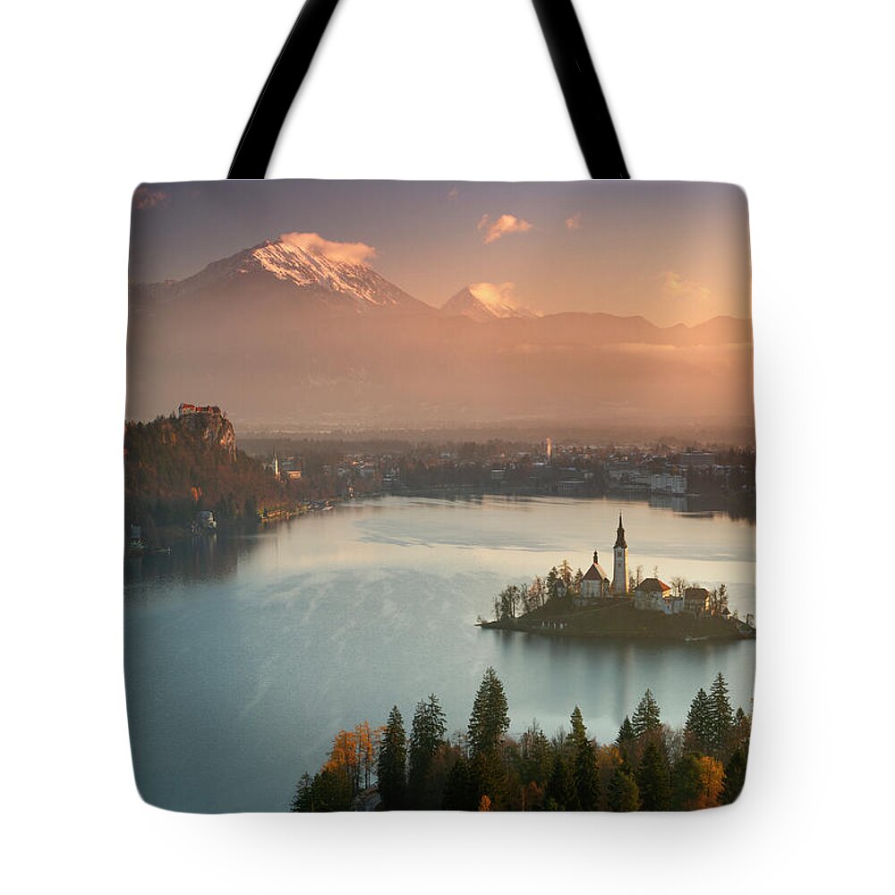 Europe Tote Bag featuring the photograph Lake Bled by Piotr Skrzypiec