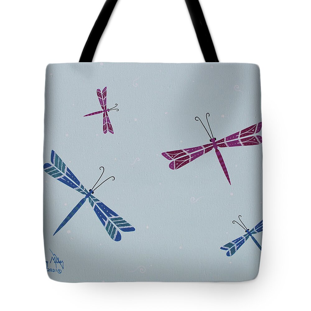 Dragonflies Tote Bag featuring the painting Laura's Dragonflies by Doug Miller
