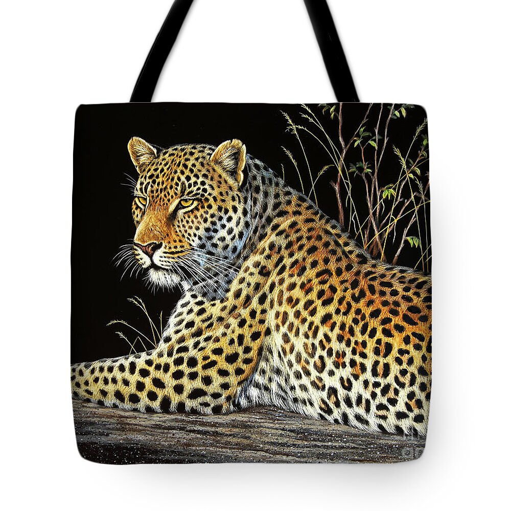 Cynthie Fisher Tote Bag featuring the painting Leopard Scratch Board #1 by Cynthie Fisher