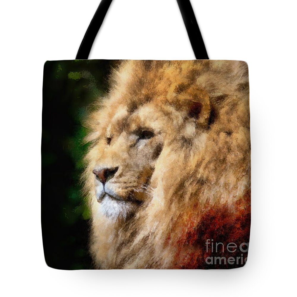 Lion Tote Bag featuring the digital art Lion #2 by Jerzy Czyz