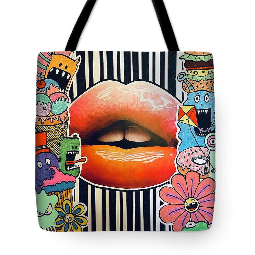 Lips Tote Bag featuring the mixed media Lips #1 by Tanja Leuenberger