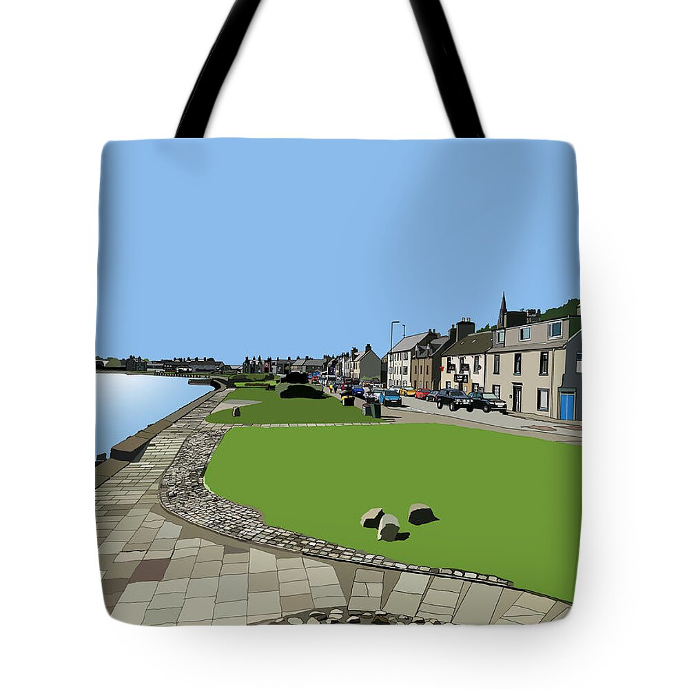 Lossiemouth Tote Bag featuring the digital art Lossiemouth Esplanade by John Mckenzie